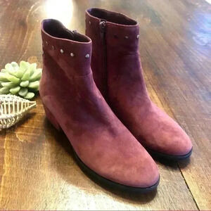 VANELi | Cranberry Color Suede Ankle Boots with Block Heel